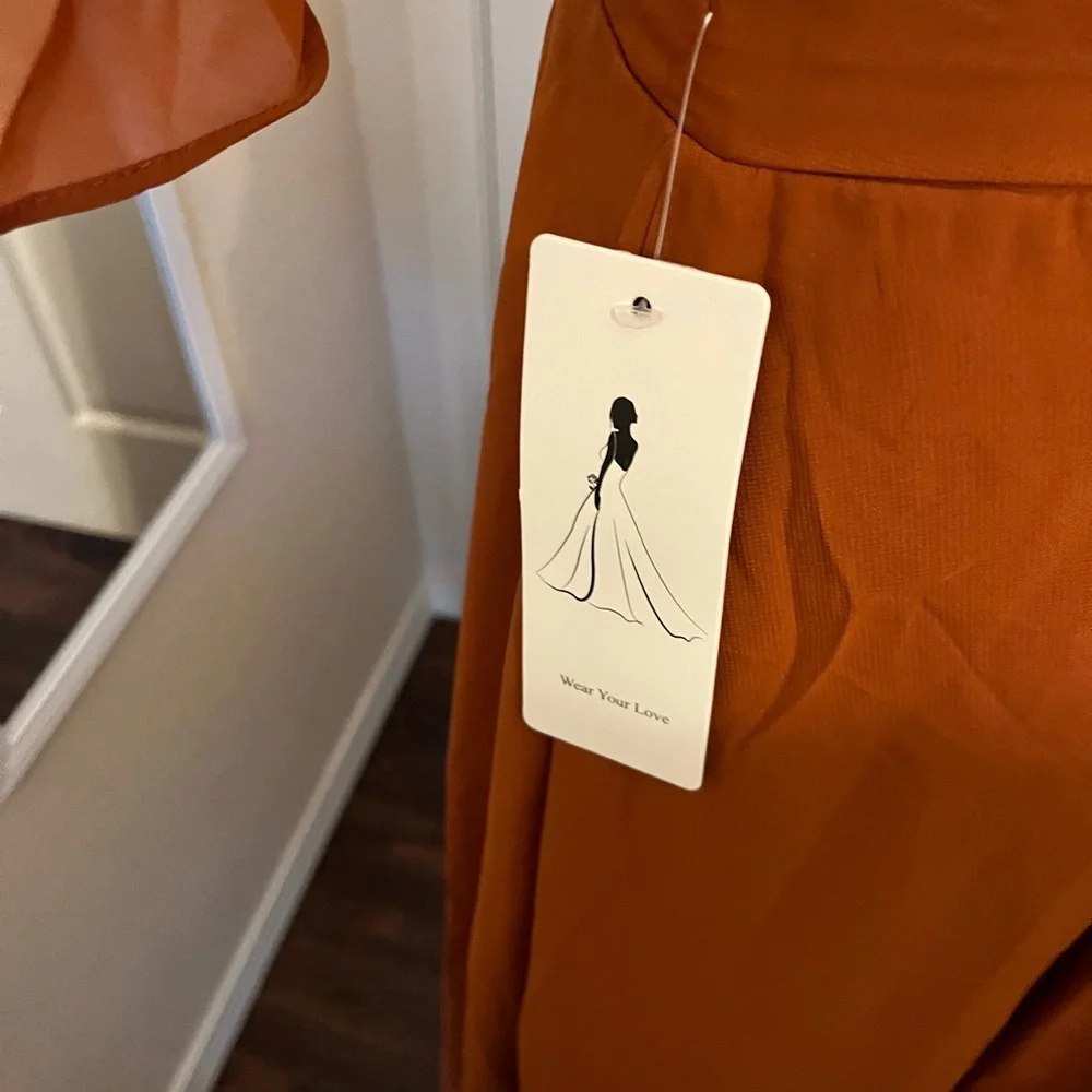 Burnt Orange Maxi Dress with Ruched Bodice and Flutter Sleeves - Picture 2 of 6
